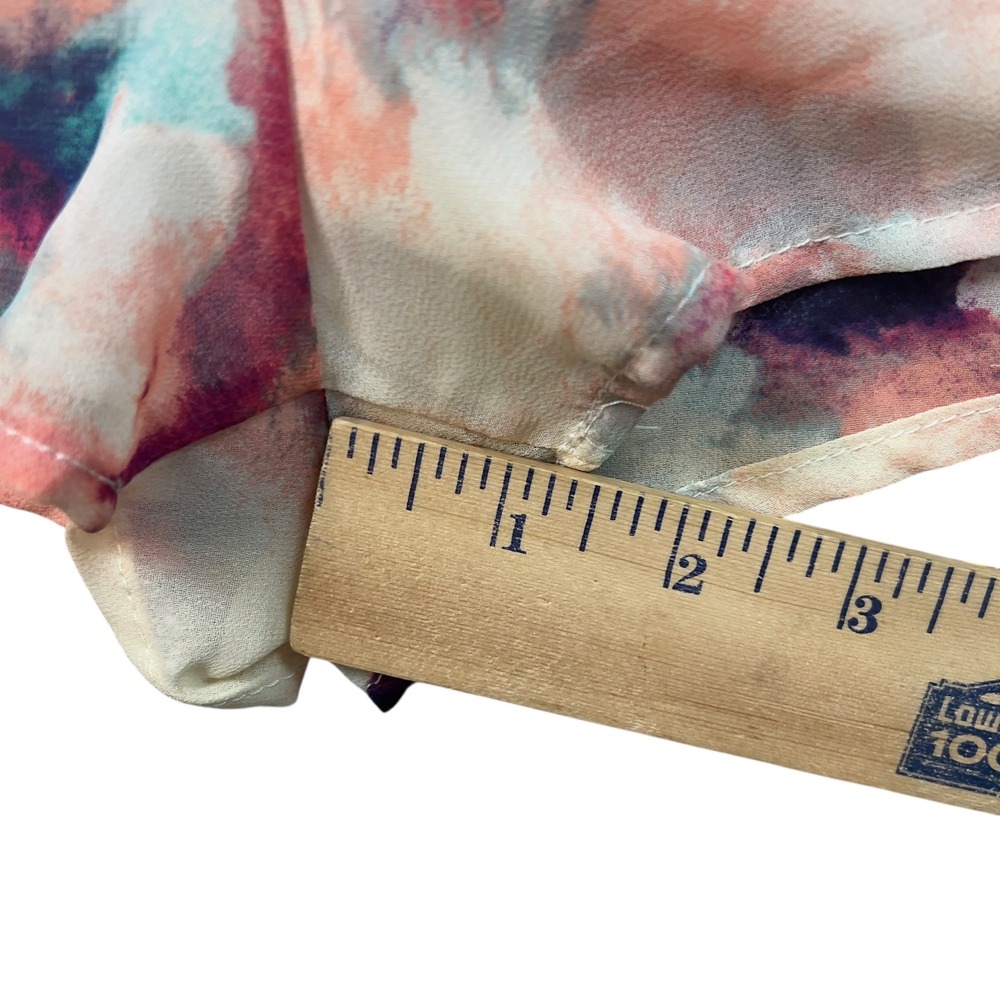 Peach Love California Watercolor Floral Cold Shoulder Romper Peach Teal Small - Picture 9 of 10